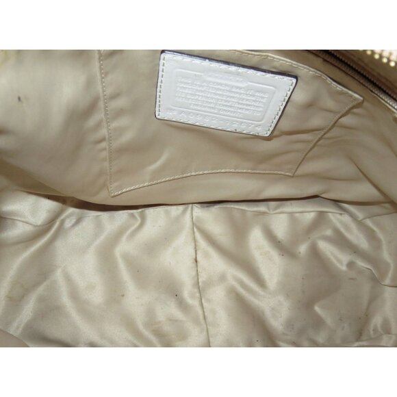 Coach 09 Zoe Signature Canvas Jacquard Khaki & HTF Rose Gold Hobo Handbag 12674 - Picture 9 of 14